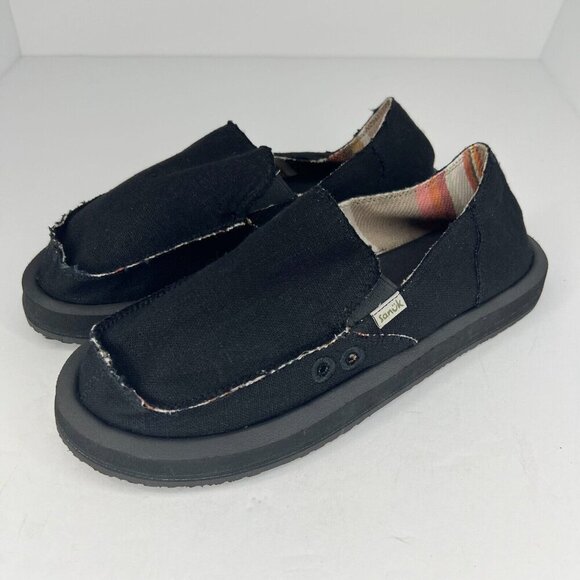 Sanuk Womens 1119310 Donna Black Hemp Canvas Flats Sidewalk Size 9 Slip On Shoes - Picture 1 of 9